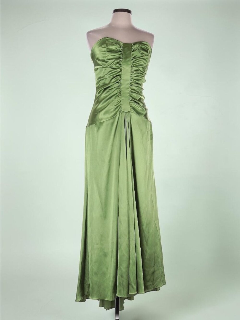 JESSICA MCCLINTOCK Green Satin Prom Cocktail Gown Size 12